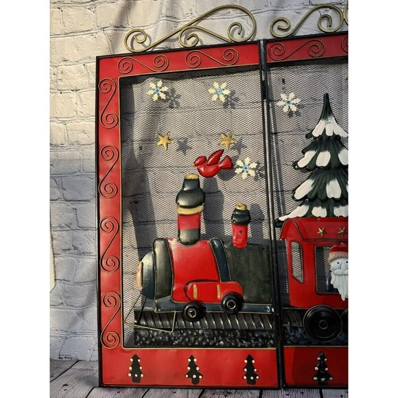 Vintage Foldable 3D Metal Fireplace Hand Painted Screen - Picture 5 of 14